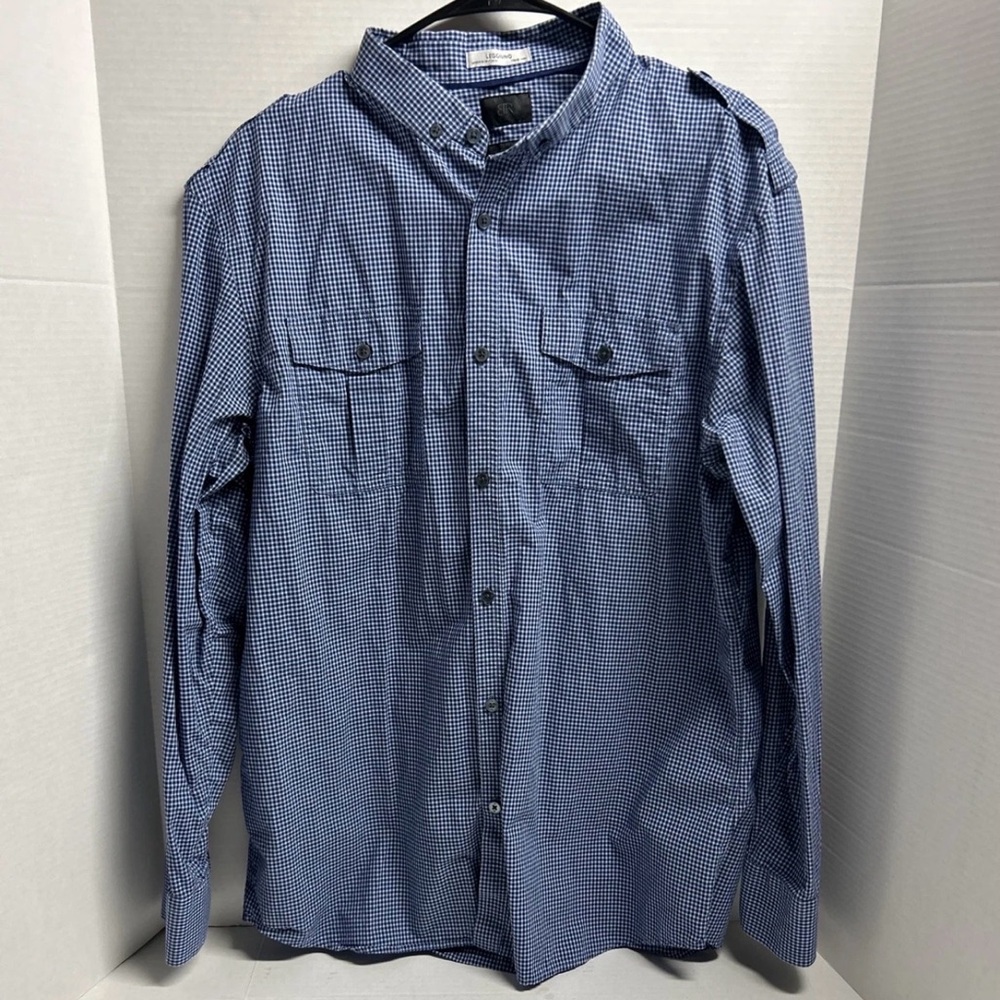 Banana Republic Leggiuno Blue Check Button Front Shirt Slim Fit Size XL